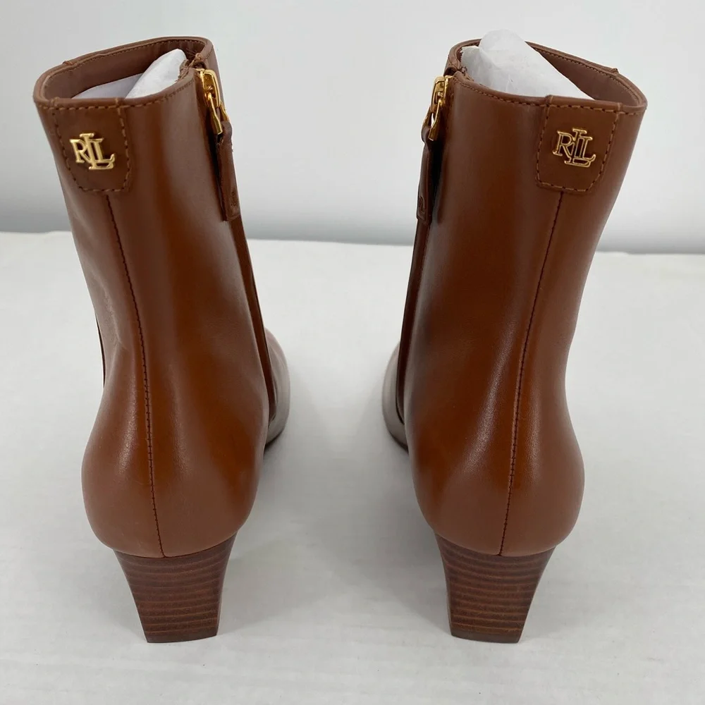 Lauren Ralph Lauren Willa Burnished  Leather Booties. Ankle Boots Tan Size 9.5